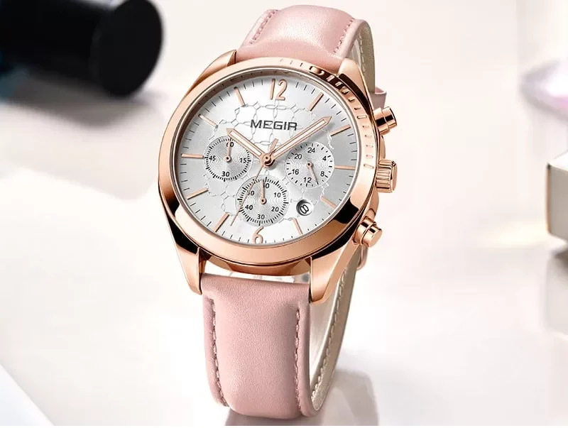 Alternative view of Megir 2115 Womens Chronograph Genuine Leather Watch - Pink