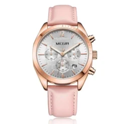 Megir 2115 Womens Chronograph Genuine Leather Watch - Pink