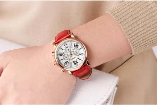 Megir 2058 Womens Chronograph Watch - Red - Image 4