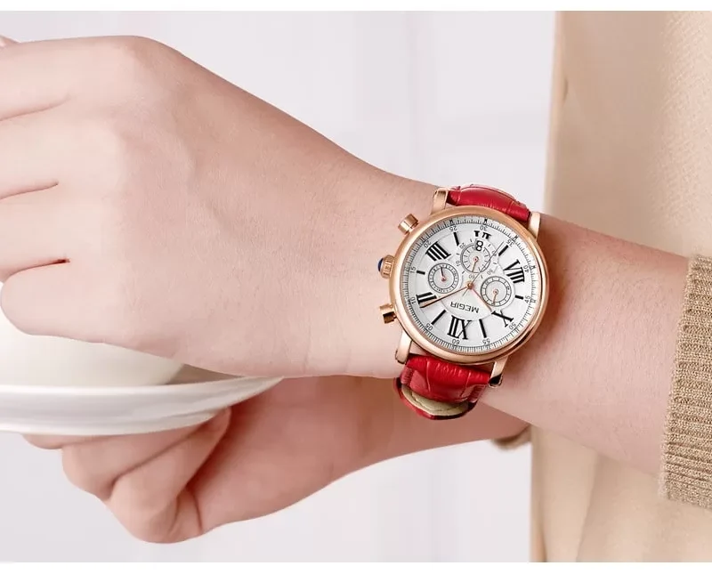 Megir 2058 Womens Chronograph Watch - Red megir l9 jpg