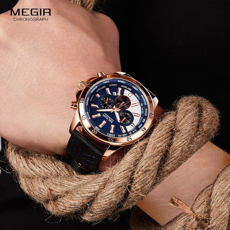 Megir 2103 Mens Chronograph Watch - Blue Megir 2103 Mens Chronograph Watch - Blue - Image 3