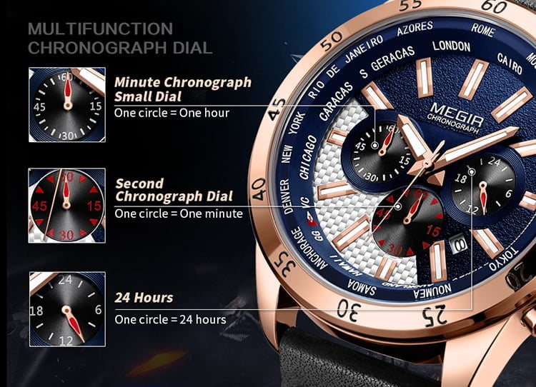 Megir 2103 Mens Chronograph Watch - Blue Megir 2103 Mens Chronograph Watch - Blue - Image 4