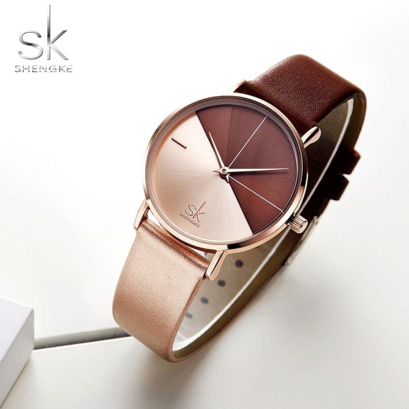 Shengke SK Women s Watch Fashion Leather Wrist Watch Vintage Ladies Watch Irregular Clock Mujer Bayan