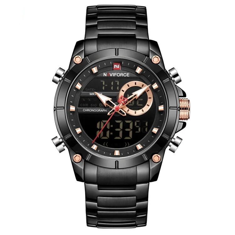 Naviforce 9163 Chronograph Digital/Analog Watch - Black