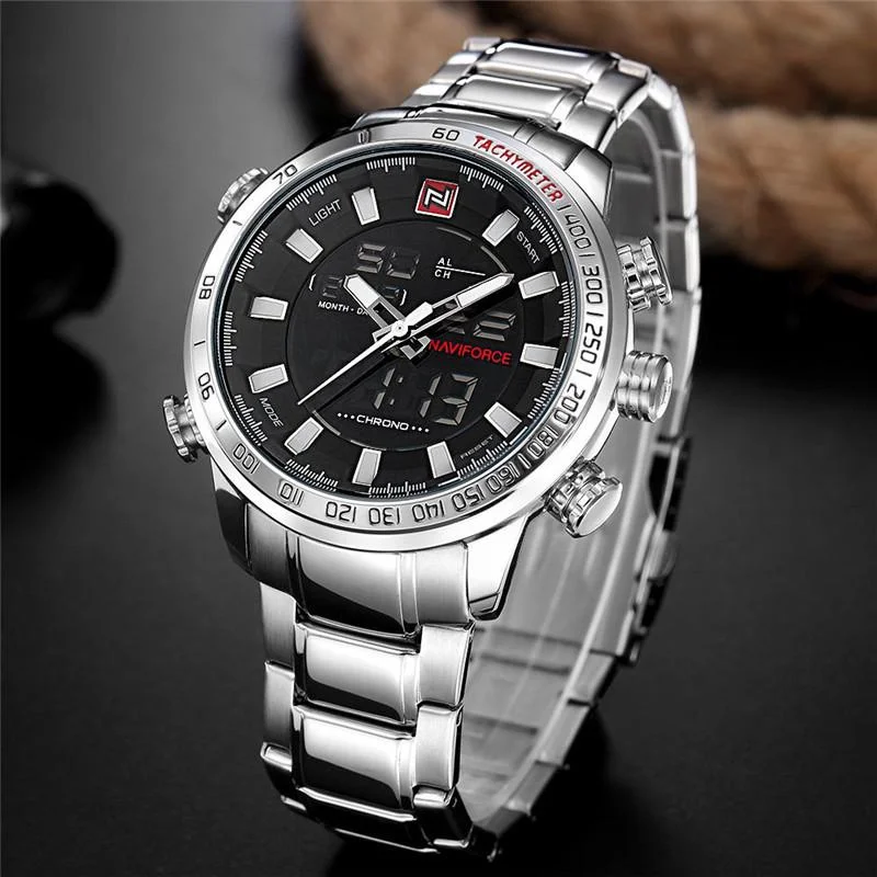 Naviforce 9093 Mens Digital/Analog Watch - Silver - Image 3