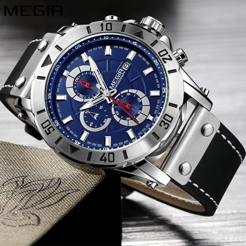 Megir 2081 Mens Multifunctional Silver/Black Watch J 2081 1