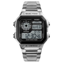 SKMEI 1335 Mens Stainless Steel Digital Watch - Silver