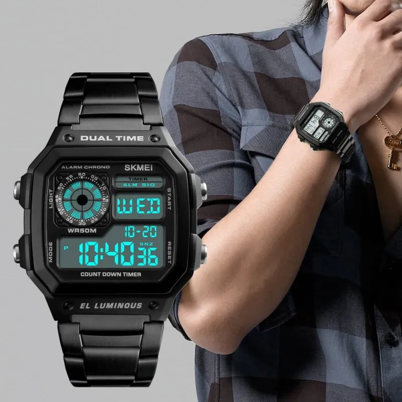 Alternative view of SKMEI Mens Stainless Steel Digital Watch - Black