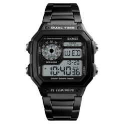 SKMEI Mens Stainless Steel Digital Watch - Black