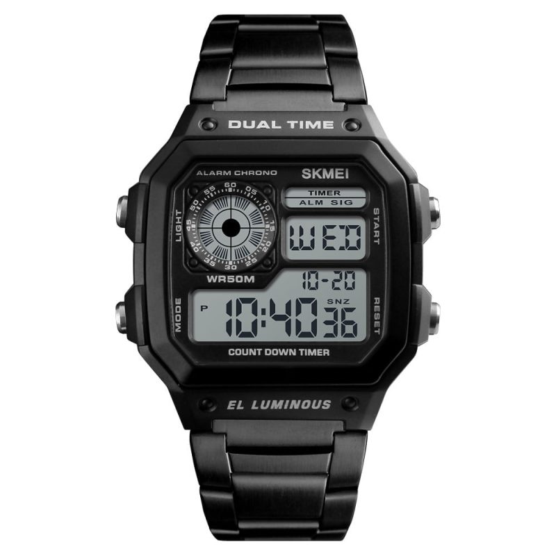 SKMEI Mens Stainless Steel Digital Watch - Black