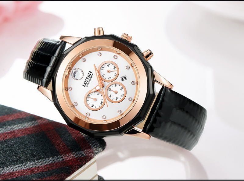 Megir 2042 Womens Chronograph Leather Watch - Black UTB8Wcc1FNHEXKJk43Jeq6yeeXXaQ