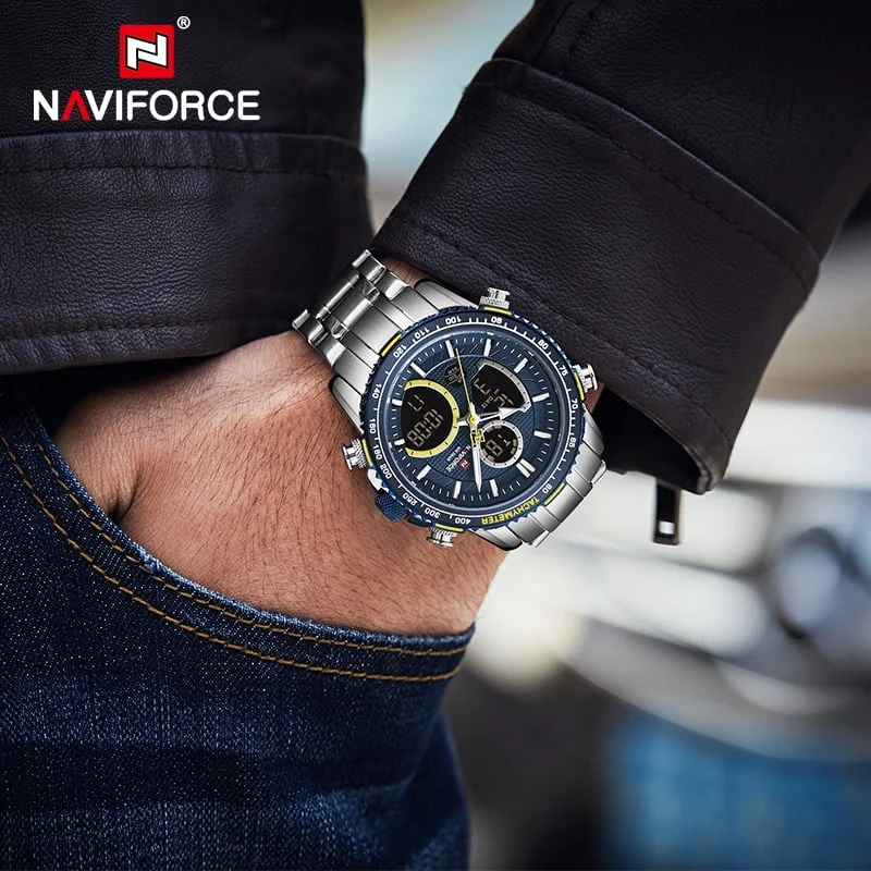 Naviforce 9182 Mens Digital/Analog Watch - Silver/Blue | Vivid