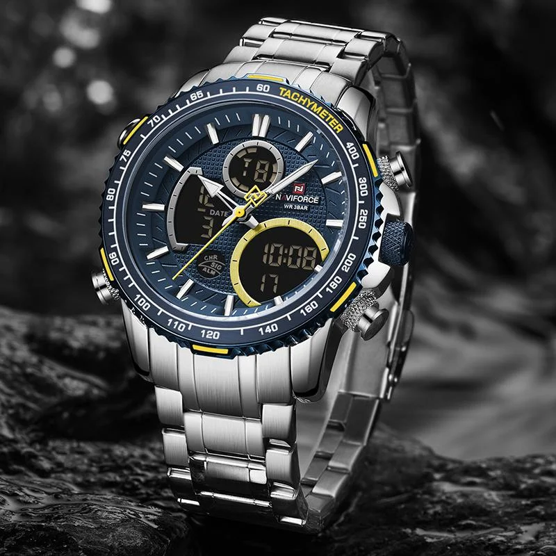 Naviforce 9182 Mens Digital/Analog Watch - Silver/Blue | Vivid