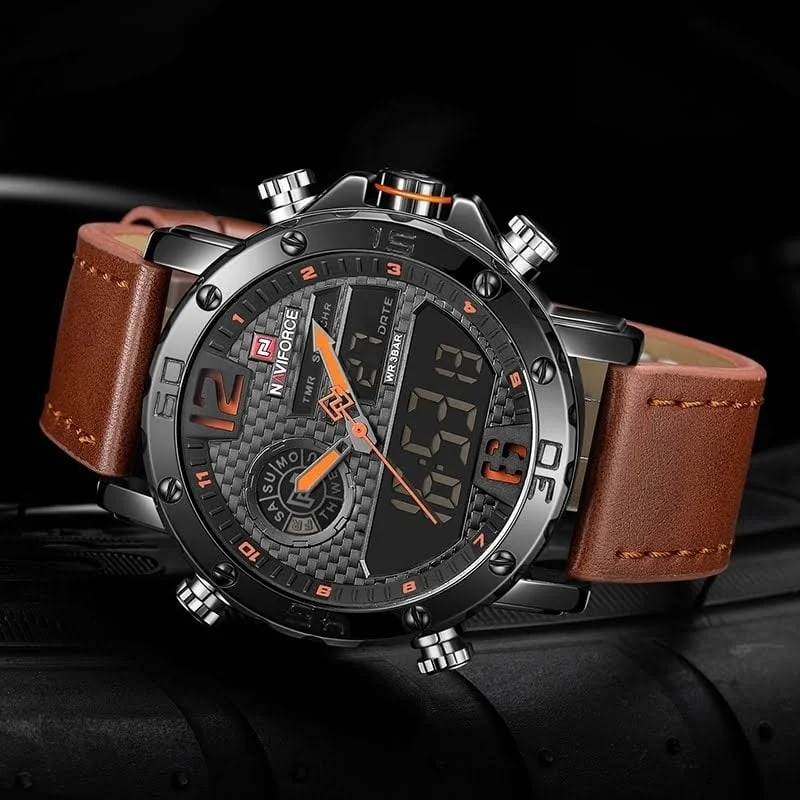 Naviforce 9134 Mens Analog/Digital Watch - Brown | Vivid Nuance
