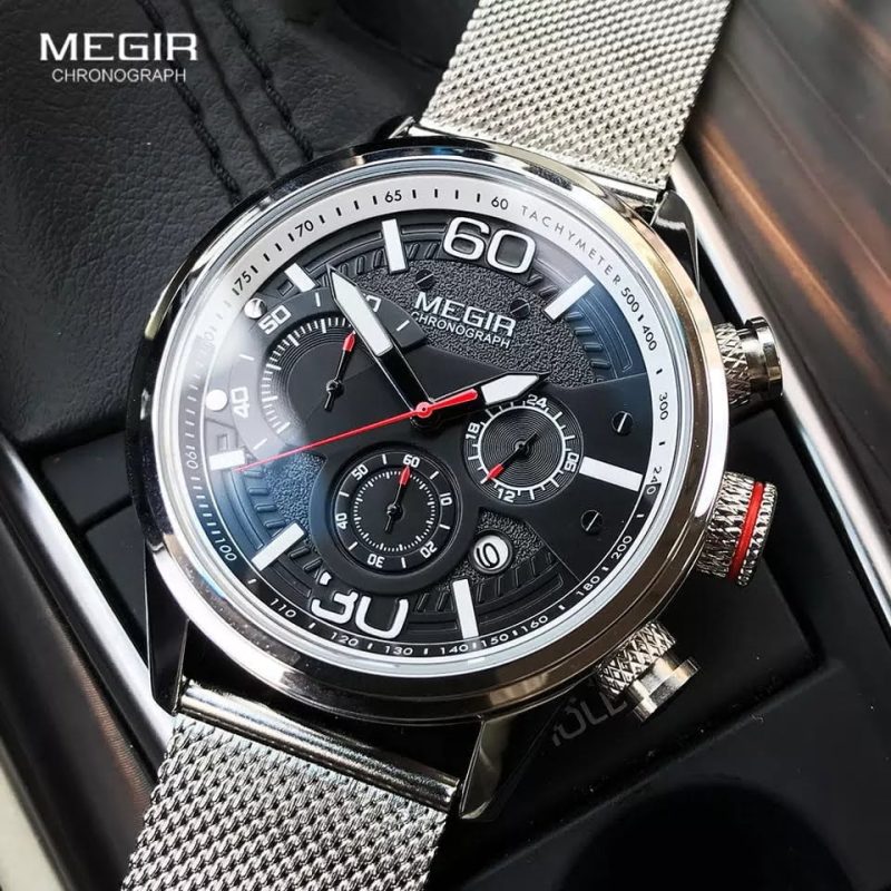 Megir 2110 Mens Chronograph Watch - Silver Mesh 1393942527 1175170645