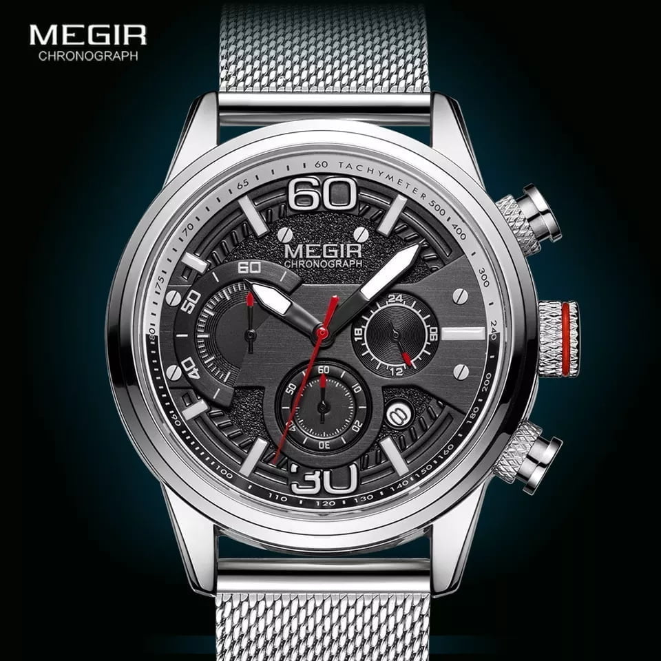 Megir 2110 Mens Chronograph Watch - Silver Mesh Megir 2110 Mens Chronograph Watch - Silver Mesh - Image 3