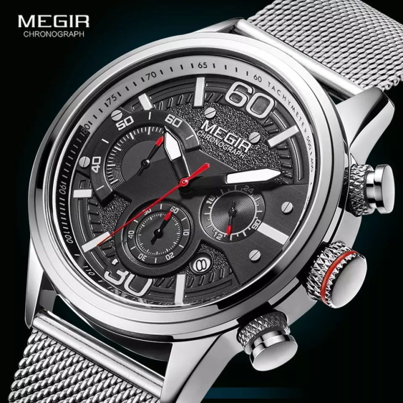 Megir 2110 Mens Chronograph Watch - Silver Mesh 16727088741471898459
