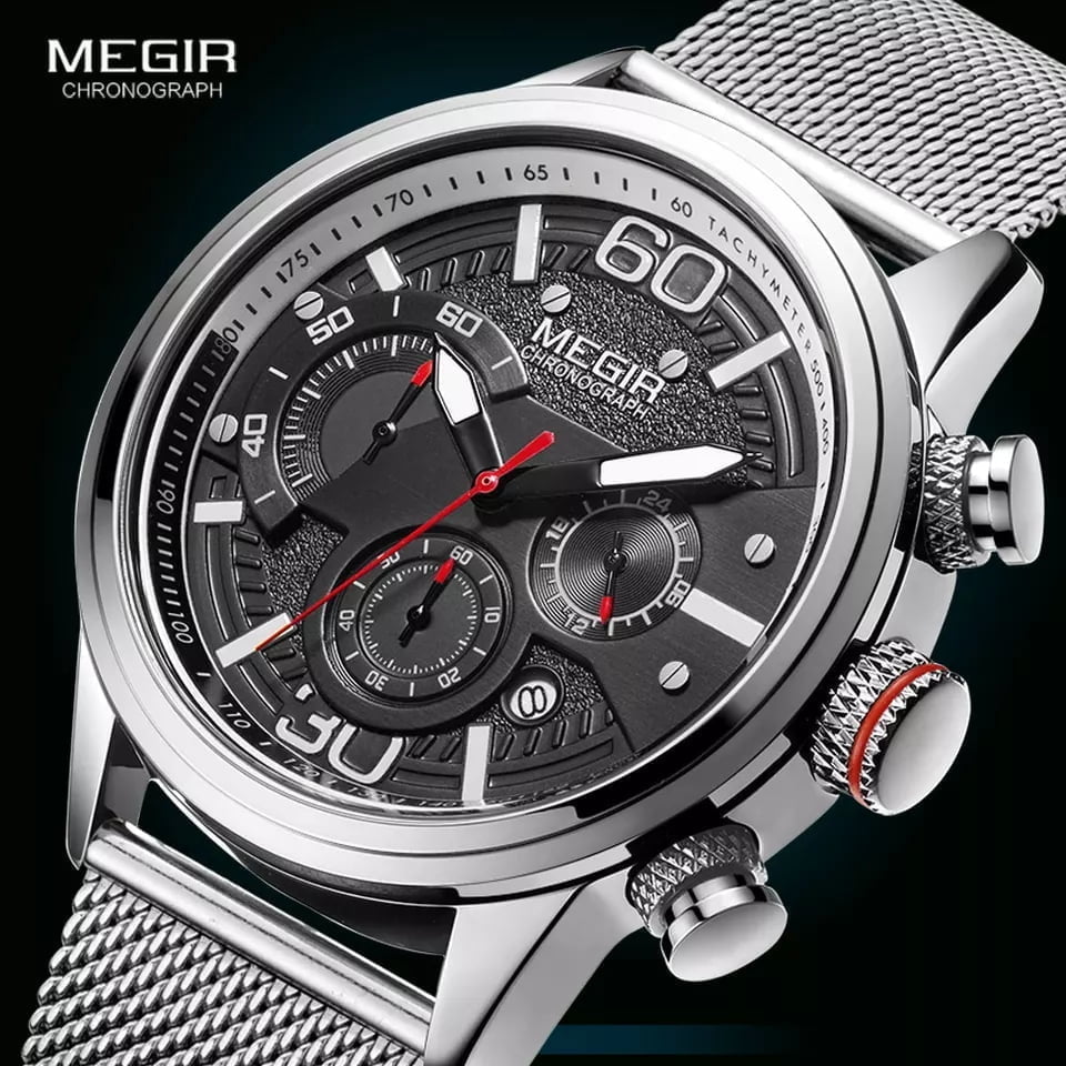 Megir 2110 Mens Chronograph Watch - Silver Mesh Megir 2110 Mens Chronograph Watch - Silver Mesh - Image 4