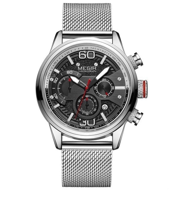 Megir 2110 Mens Chronograph Watch - Silver Mesh Megir 2110 Mens Chronograph Watch - Silver Mesh