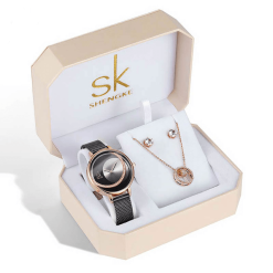 Shengke K0088 Jewelry Set (Earings, Necklace & Watch) - Black