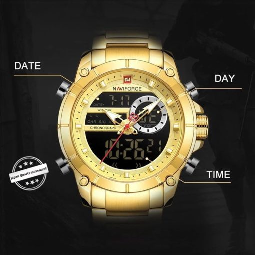 Naviforce 9163 Chronograph Digital/Analog Watch - Gold - Image 4