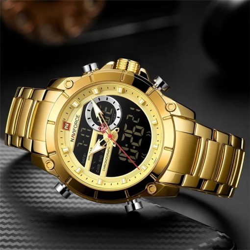 Naviforce 9163 Chronograph Digital/Analog Watch - Gold - Image 3
