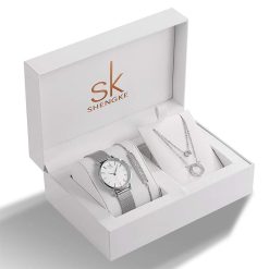 Shengke K0093 Jewelry Set (Bracelet, Necklace & Watch) - Silver