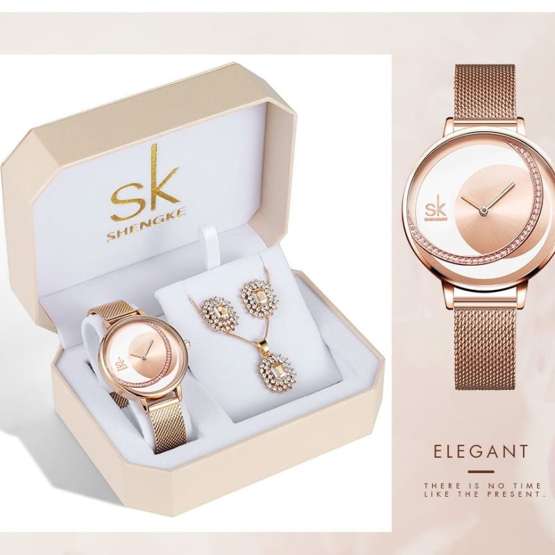 Shengke K0088 Jewelry Set (Earings, Necklace & Watch) - Rose Gold H9fdaa36661234f55b0e1f9ce571be6faM
