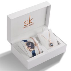 Shengke K0139 Jewelry Set (Bracelet, Necklace & Watch) - Blue