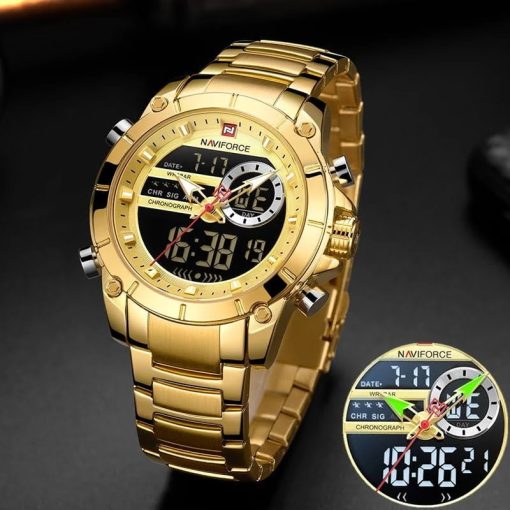 Naviforce 9163 Chronograph Digital/Analog Watch - Gold - Image 2