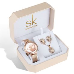 Shengke K0088 Jewelry Set (Earings, Necklace & Watch) - Rose Gold