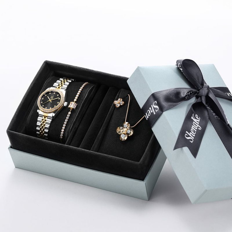 Shengke K0156 Jewelry Set (Earings, Necklace & Bracelet) - Silver