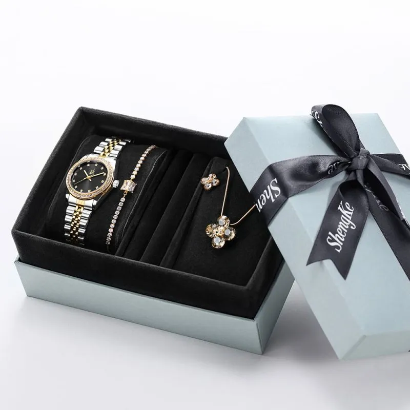 Shengke K0156 Jewelry Set (Earings, Necklace & Bracelet) - Silver