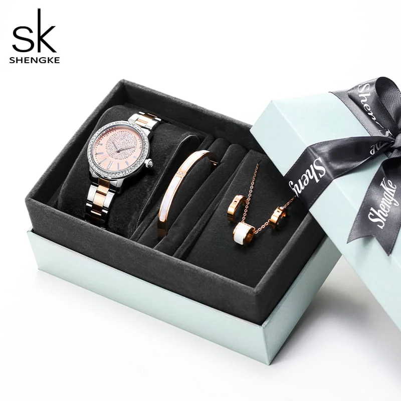 Shengke K0075 Jewelry Set (Earings, Bracelet & Necklace) - Silver
