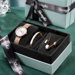 Shengke K0093 Jewelry Set (Earings, Bracelet & Necklace) - Rose Gold H1185043905634834bb37d338fb23d990n