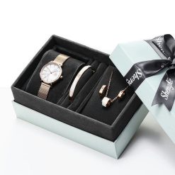 Shengke K0093 Jewelry Set (Earings, Bracelet & Necklace) - Rose Gold