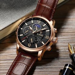 Lige 8932 Mens Chronograph Watch - Brown/Black 2021 New Men Watch LIGE Brand Sports Watches For Mens Quartz Clocks Man Casual Leather Waterproof