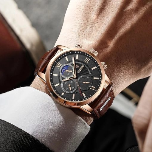 Lige 8932 Mens Chronograph Watch - Brown/Black - Image 4