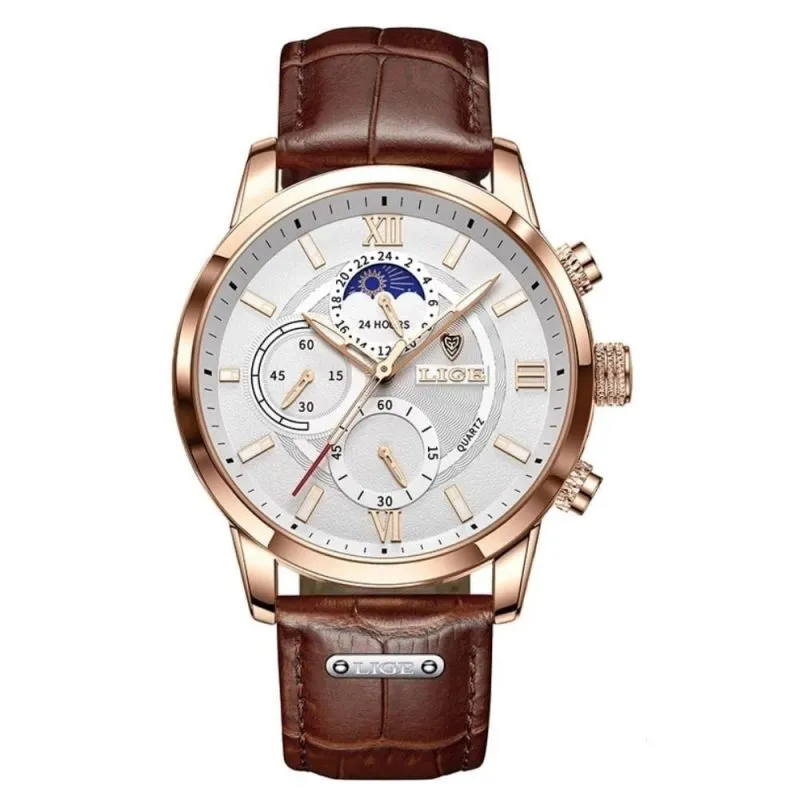 Lige 8932 Mens Chronograph Watch - Brown/White