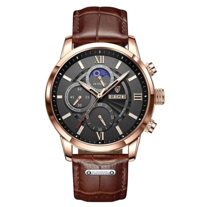 Lige 8932 Mens Chronograph Watch - Brown/Black