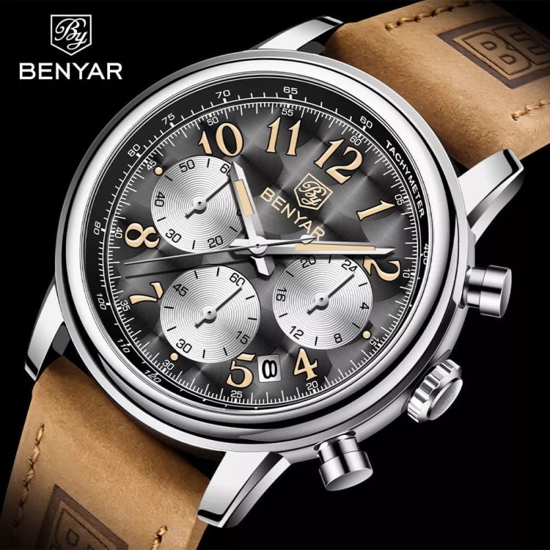 img 0 2021 New BENYAR Top Brand Leather Men Quartz Wristwatches Waterproof Chronograph Men Military Sports Watch for.jpg .webp