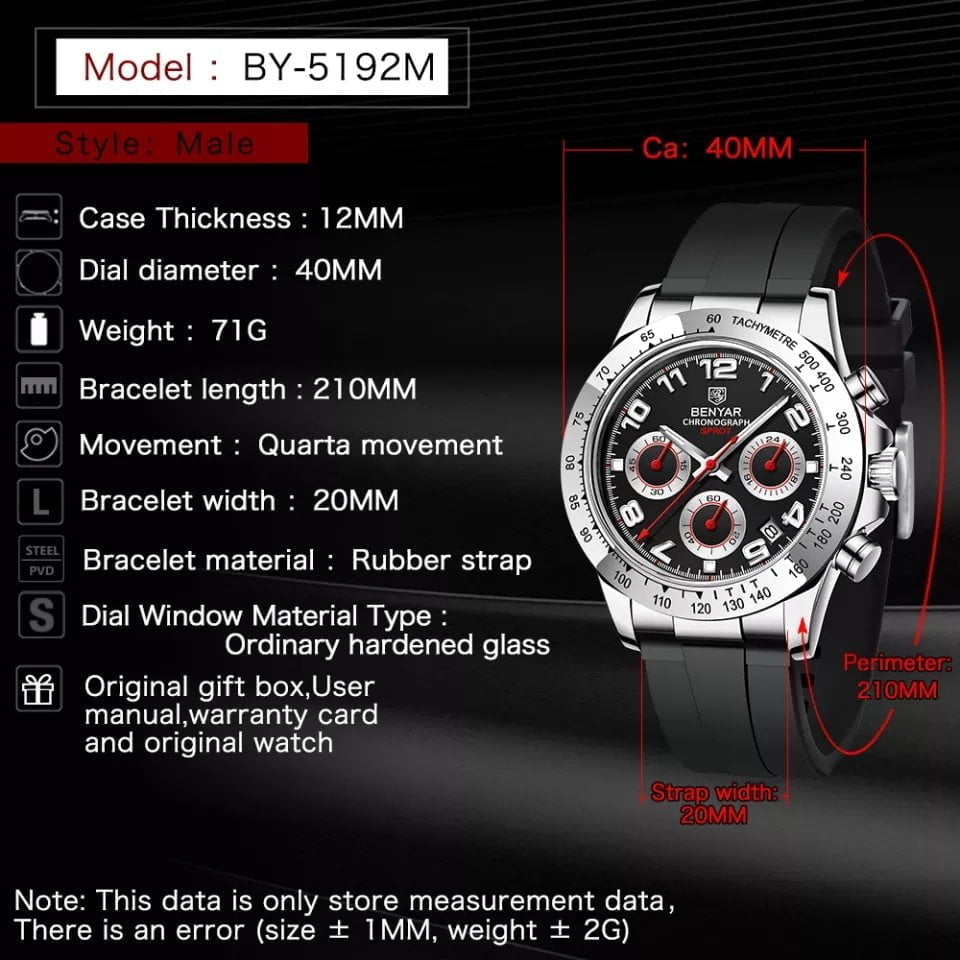 Benyar 5192 Mens Chronograph Watch - Black Benyar 5192 Mens Chronograph Watch - Black - Image 5