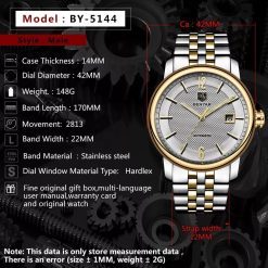 Benyar 5144 Mens Automatic Self-Wind Mechanical Watch - Silver/Gold Hd39086536e1841b789fc751fd008d520H