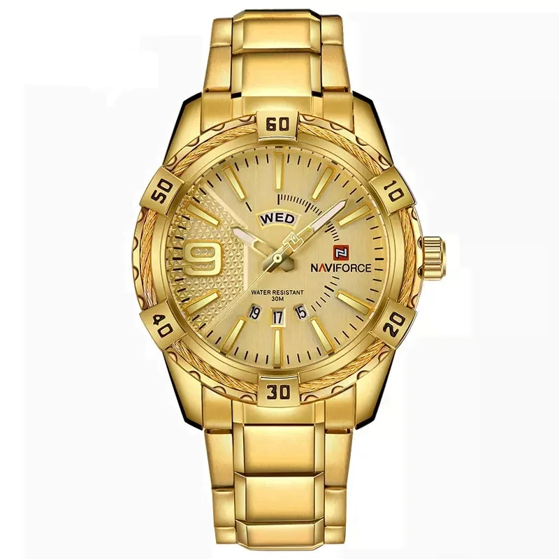 Naviforce 9117 Mens Stainless Steel Watch - Gold | Vivid Nuance