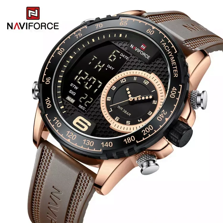 Naviforce 9199 Mens Analog/Digital Watch - Brown | Vivid Nuance