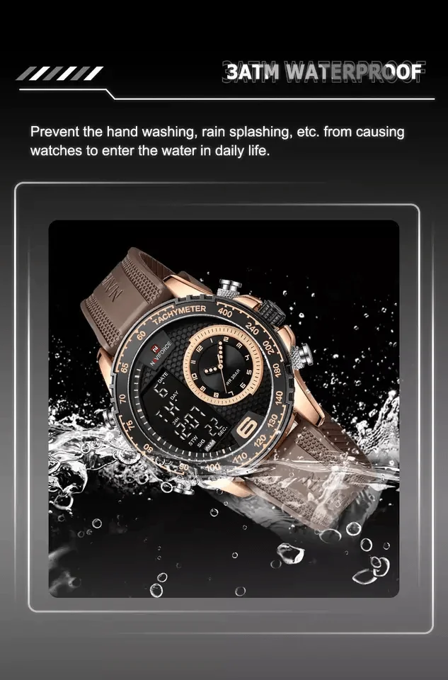 Naviforce 9199 Mens Analog/Digital Watch - Brown | Vivid Nuance