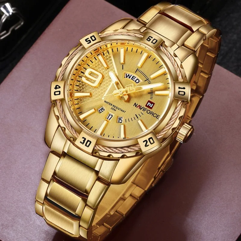 Naviforce 9117 Mens Stainless Steel Watch - Gold | Vivid Nuance