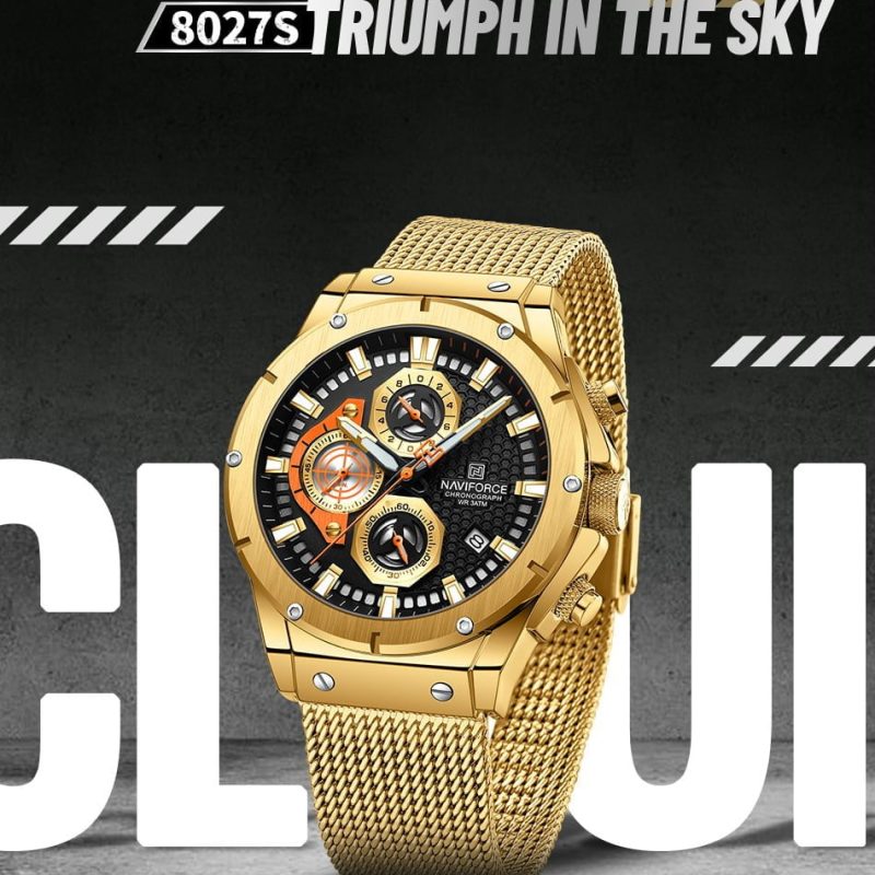 Alternative view of Naviforce 8027 Mens Chronograph Mesh Watch - Gold
