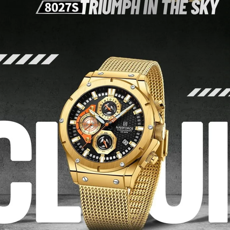 Alternative view of Naviforce 8027 Mens Chronograph Mesh Watch - Gold