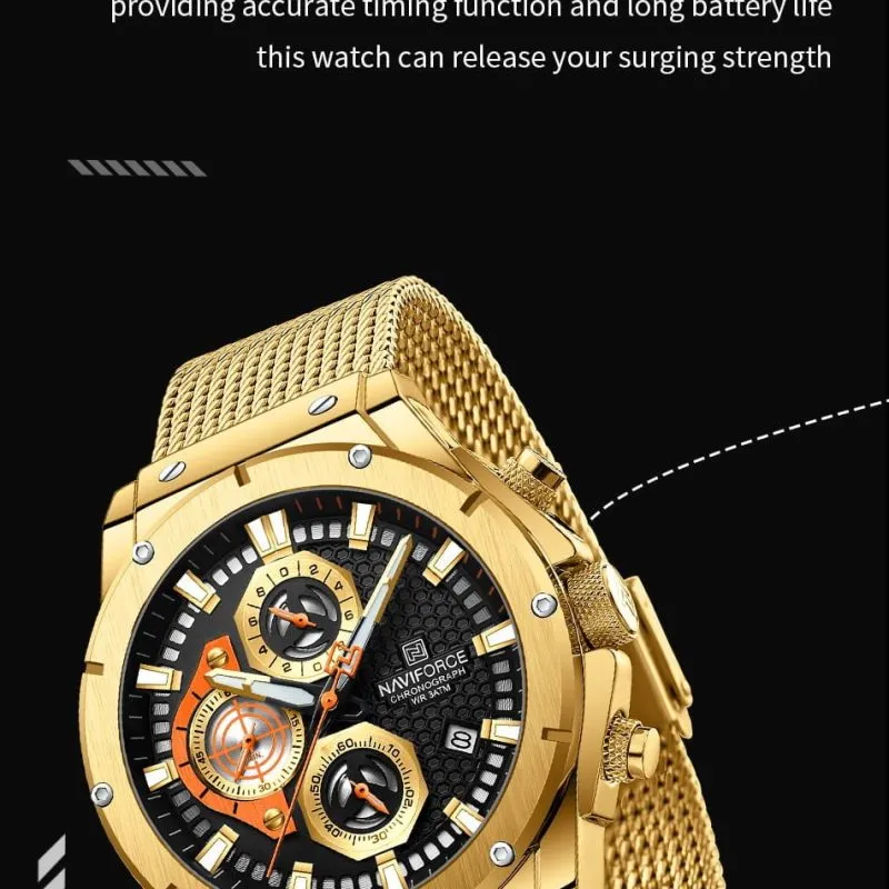 Naviforce 8027 Mens Chronograph Mesh Watch - Gold | Vivid Nuance